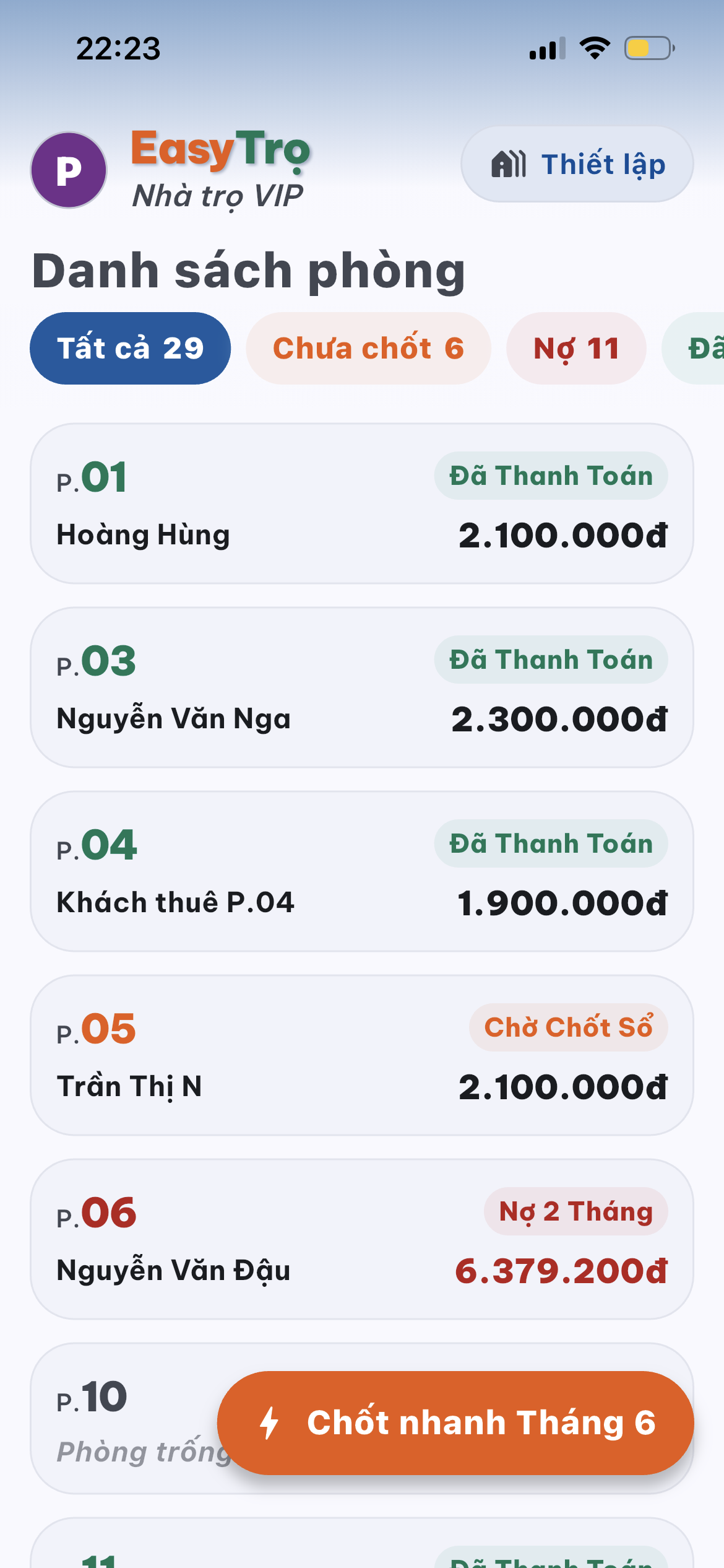Ảnh chụp màn hình EasyTrọ chính